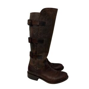 J. B. Dillon Boots Women's Size 7 B Leather Mandi Brown Tooled Leather Knee High